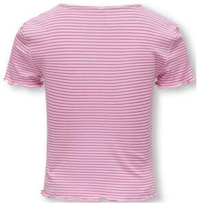 Only KIDS GIRL gestreept ribgebreid T-shirt KOGWILMA LIFE zoetroze wit Meisjes Polyester Ronde hals 134 140