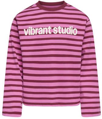ONLY KIDS GIRL gestreepte longsleeve met tekst roze Meisjes Katoen Ronde hals