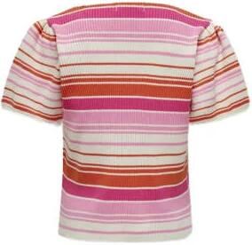 Only KIDS GIRL gestreepte ribgebreide top KOGBIANKA roze ecru oranje Meisjes Polyester Ronde hals 158 164 - Foto 2