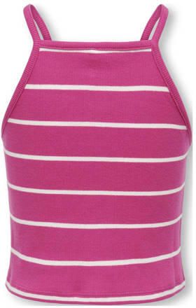 Only KIDS GIRL gestreepte singlet KOGGEMMA fuchsia wit Roze Meisjes Stretchkatoen Ronde hals 134 140