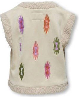 Only KIDS GIRL gilet KOGFRIDA met all over print en borduursels ecru roze groen Meisjes Polyester V-hals 128