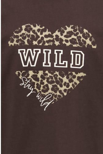 ONLY KIDS GIRL longsleeve met print bruin Meisjes Katoen Ronde hals Printopdruk - Foto 3