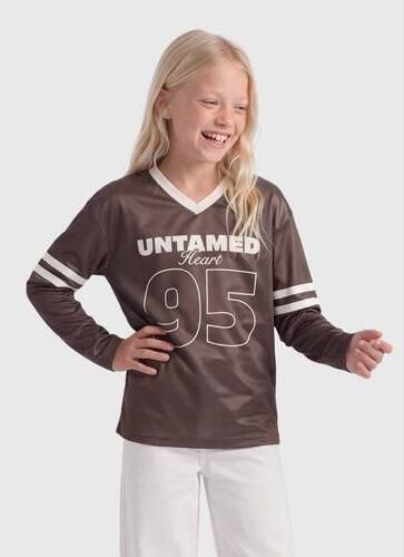 ONLY KIDS GIRL longsleeve met print donkerbruin Meisjes Polyester V-hals - Foto 2