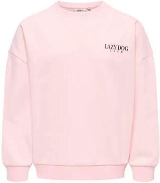 ONLY KIDS GIRL oversized gebreide sweater met backprint lichtroze Meisjes Katoen Ronde hals