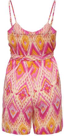 Only KIDS GIRL jumpsuit KOGSCARLETT met all over print roze geel Meisjes Viscose Ronde hals 116