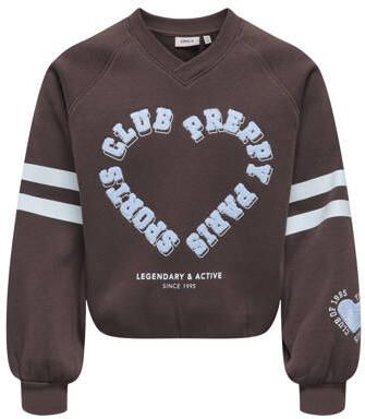 ONLY KIDS GIRL rechtvallende sweater met print donkerbruin Printopdruk