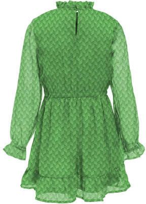 Only KIDS GIRL semi-transparante jurk KOGEMMERY met all over print en ruches felgroen Meisjes Polyester Opstaande kraag 116