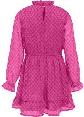 Only KIDS GIRL semi-transparante jurk KOGEMMERY met all over print en ruches fuchsia Roze Meisjes Polyester Opstaande kraag 128