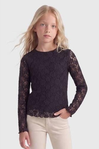 ONLY KIDS GIRL semi-transparante longsleeve donkerbruin Meisjes Polyamide Ronde hals - Foto 2