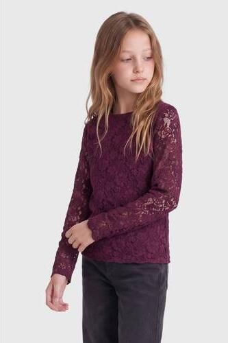 ONLY KIDS GIRL semi-transparante longsleeve donkerpaars Meisjes Polyamide Ronde hals - Foto 2