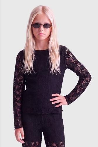 ONLY KIDS GIRL semi-transparante longsleeve zwart Meisjes Polyamide Ronde hals - Foto 2