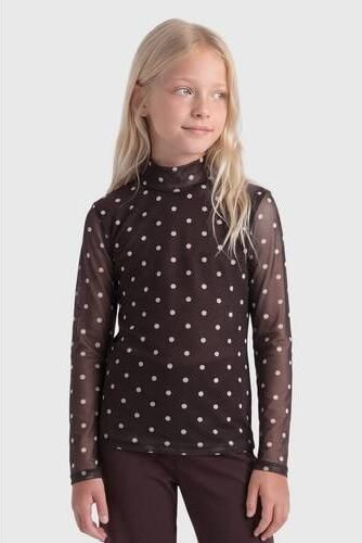 ONLY KIDS GIRL semi-transparante top met col en stippen donkerbruin Meisjes Polyester Opstaande kraag - Foto 2