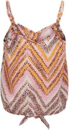 Only KIDS GIRL spaghettitop met all over print roze bruin offwhite Meisjes Viscose V-hals 116