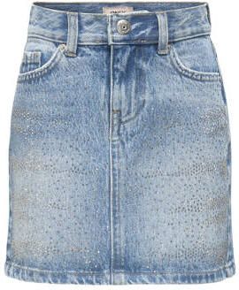 ONLY KIDS GIRL spijkerrok met strass steentjes light blue denim Blauw All over print