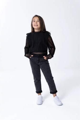 Only KIDS GIRL straight fit jeans KOGEMILY met all over print washed black Zwart Meisjes Stretchdenim 128