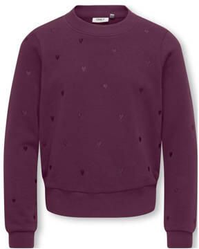ONLY KIDS GIRL sweater met hartjes paars Hartjes