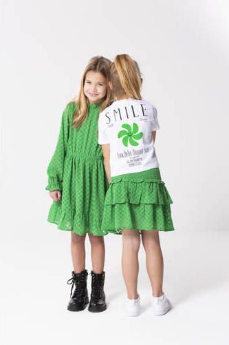 Only KIDS GIRL T-shirt KOGSUN met backprint wit zwart groen Meisjes Biologisch katoen Ronde hals 158 164 - Foto 2