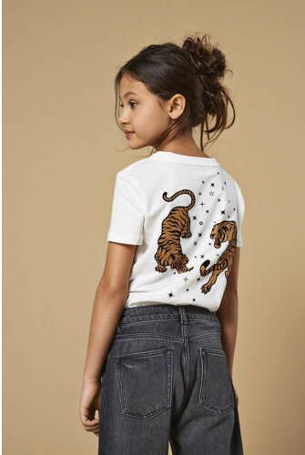 Only KIDS GIRL T-shirt met backprint wit Meisjes Katoen Ronde hals Backprint 110 116