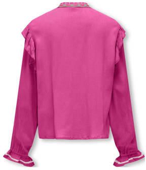 Only KIDS GIRL top KOGADA met all over print en borduursels fuchsia Roze Meisjes Viscose Opstaande kraag 128
