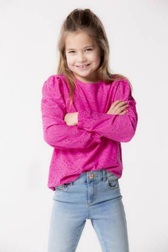 Only KIDS GIRL top KOGSMILLA met open detail fuchsia Roze Meisjes Polyester Ronde hals 134 140 - Foto 2