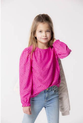 Only KIDS GIRL top KOGSMILLA met open detail fuchsia Roze Meisjes Polyester Ronde hals 134 140