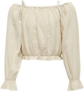 Only KIDS GIRL top KOGTHYRA beige Meisjes Katoen Off shoulder Effen 128