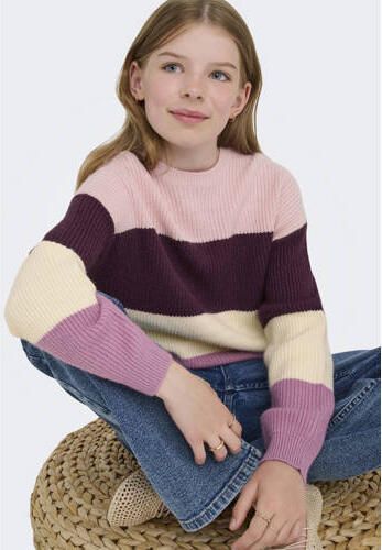 ONLY KIDS GIRL trui gebreid donkerrood roze ecru Meisjes Modal Ronde hals - Foto 3