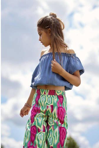Only KIDS GIRL wide leg broek KOGLINO met all over print groen fuchsia Meisjes Polyester 140