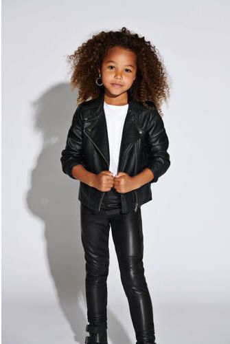 Only KIDS imitatieleren bikerjack KONFREYA zwart Jas Meisjes Imitatieleer Reverskraag 116 - Foto 3
