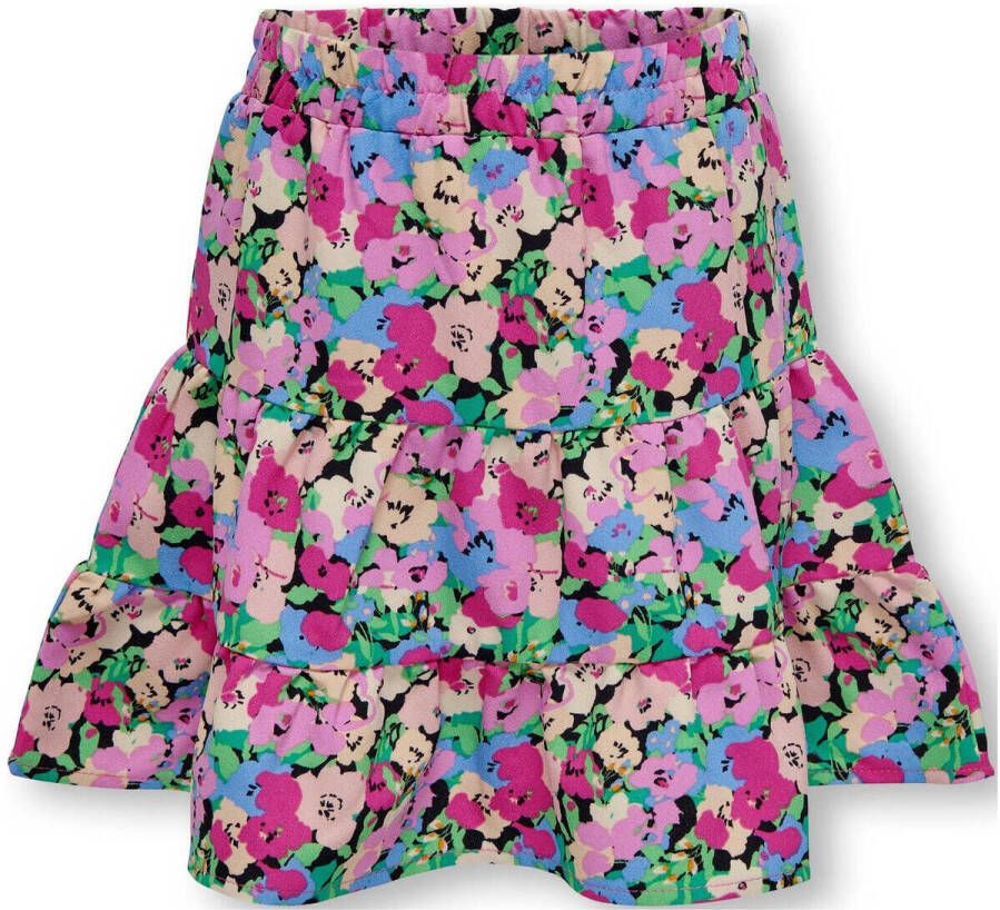 Only KIDS GIRL gebloemde rok KOGTILMA fuchsia paars zwart Roze Meisjes Polyester 152