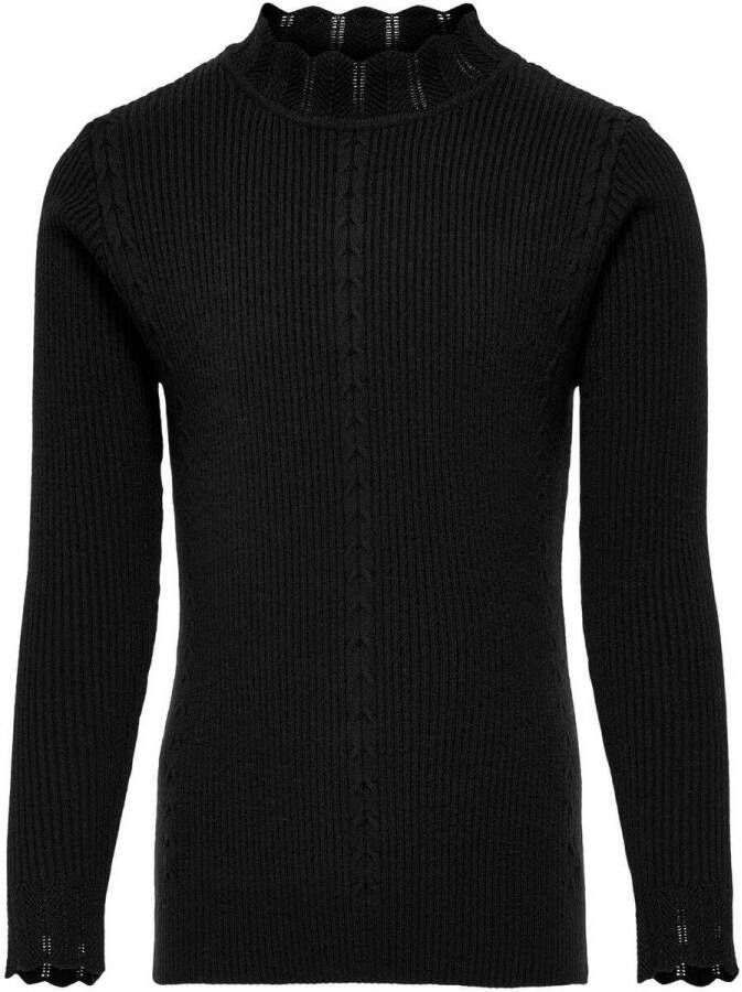 Only KIDS GIRL fijngebreide trui KOGNEWBREENA zwart Meisjes Viscose Opstaande kraag 110 116