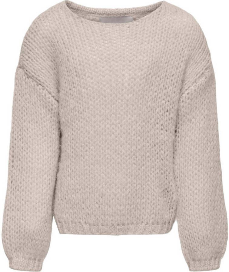 Only KIDS GIRL grofgebreide trui KOGNEWNORDIC LIFE LS O-NECK KNT van gerecycled polyester beige Meisjes Gerecycled polyester (duurzaam) Ronde hals 134 140