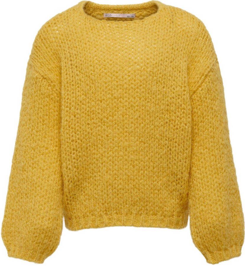 Only KIDS GIRL grofgebreide trui KOGNEWNORDIC LIFE LS O-NECK KNT van polyester maisgeel 146 152
