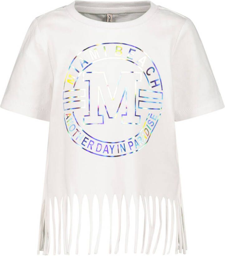 Only KIDS MINI T-shirt KMGALISON met printopdruk en franjes wit Meisjes Katoen Ronde hals 80