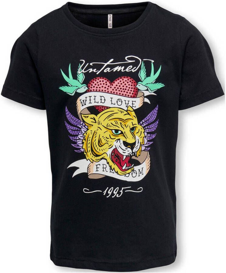 Only KIDS GIRL T-shirt KOGALICE met printopdruk zwart Meisjes Katoen Ronde hals 110 116