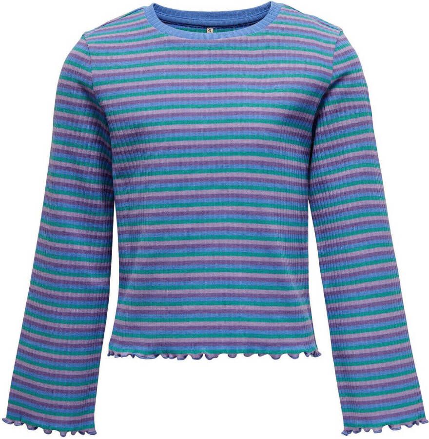 Only KIDS GIRL gestreepte longsleeve KOGJOLLA blauw paars Meisjes Polyester Ronde hals 122 128