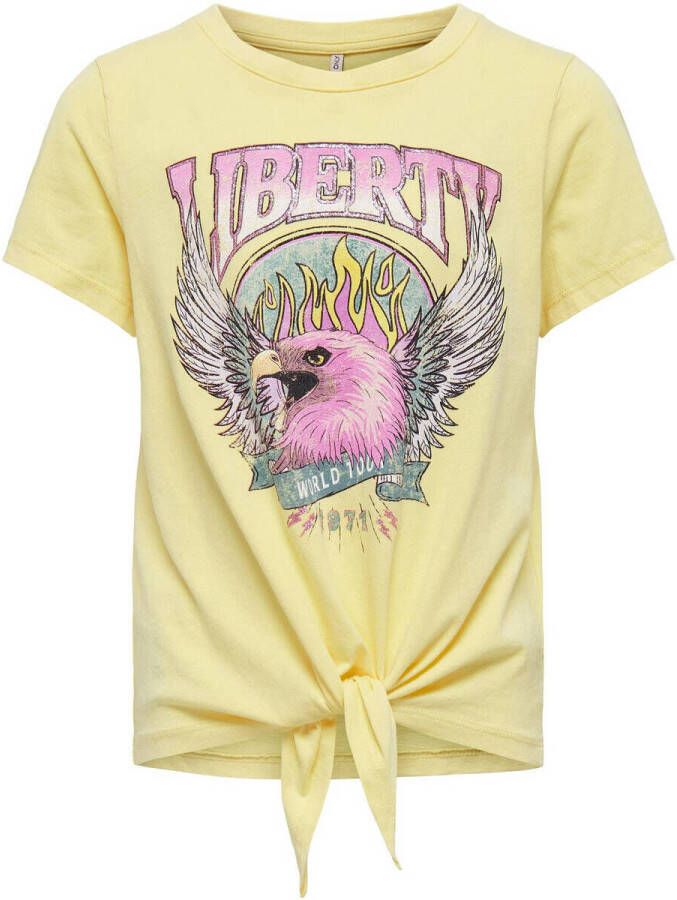 ONLY KIDS GIRL T-shirt KOGLUCY met printopdruk lichtgeel