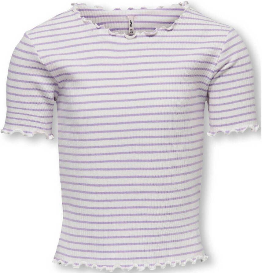 Only KIDS GIRL gestreept ribgebreid T-shirt KOGGILA lila wit Top Paars Meisjes Stretchkatoen Ronde hals 122 128