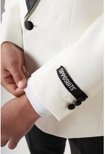 OppoSuits colbert Pearly White wit zwart Kostuum Jongens Polyester Reverskraag 134 140 - Foto 2