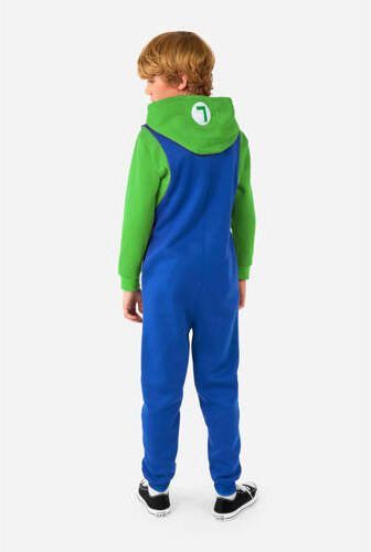 OppoSuits onesie Luigi blauw groen Jongens Polyester Capuchon All over print 146 152