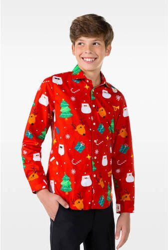 OppoSuits overhemd Festivity met all over print rood multicolor Jongens Stretchkatoen Klassieke kraag 110 116 - Foto 4