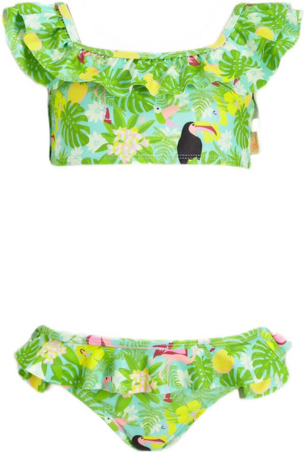 Orange Stars crop bikini Maaike met ruches groen Meisjes Polyester All over print 104