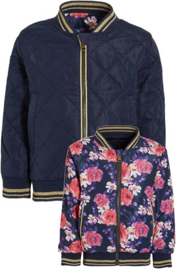 Orange Stars reversible bomberjack zomer Marcella jacket reversible met all over print donkerblauw Jas Meisjes Polyester Opstaande kraag 116
