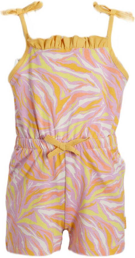 Orange Stars playsuit Marijke met all over print multi Meisjes Stretchkatoen Vierkante hals 104