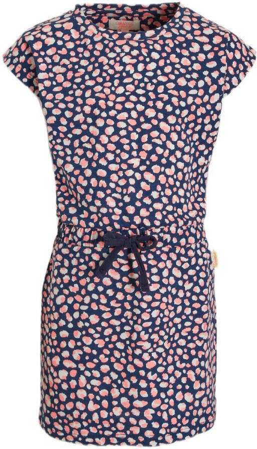 Orange Stars jurk Marlies met all over print donkerblauw oranje Meisjes Katoen Ronde hals 140