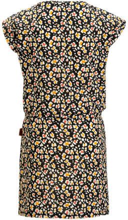 Orange Stars jurk Phebe met panterprint donkergrijs Meisjes Katoen Ronde hals 110 116