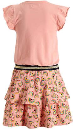 Orange Stars jurk Phoebe met all over print roze Meisjes Katoen Ronde hals 110 116