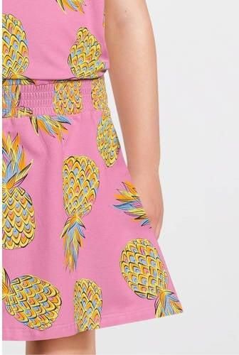 Orange Stars jurk Phyllis met all over print roze Meisjes Katoen Ronde hals 110 116 - Foto 3