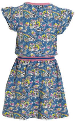 Orange Stars jurk Precious met all over print blauw Meisjes Katoen Ronde hals 122 128