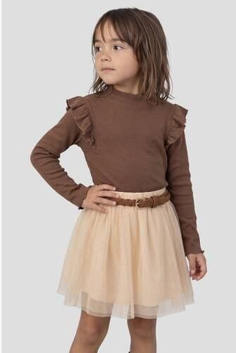 Orange Stars longsleeve met ruches donkerbruin Meisjes Stretchkatoen Opstaande kraag - Foto 4